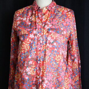 GAP Womens XS Boyfriend Fit Button Down Melon Floral Print Long Sleeve Thin